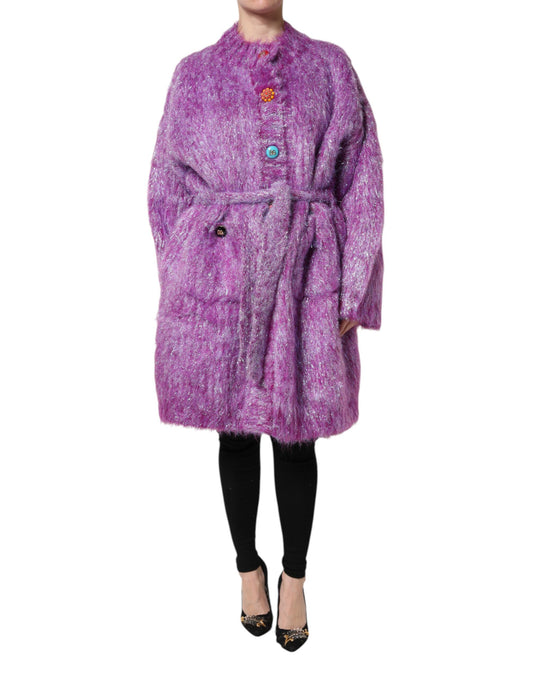 Dolce & Gabbana Purple Button Embellished Trench Coat Jacket Dolce & Gabbana