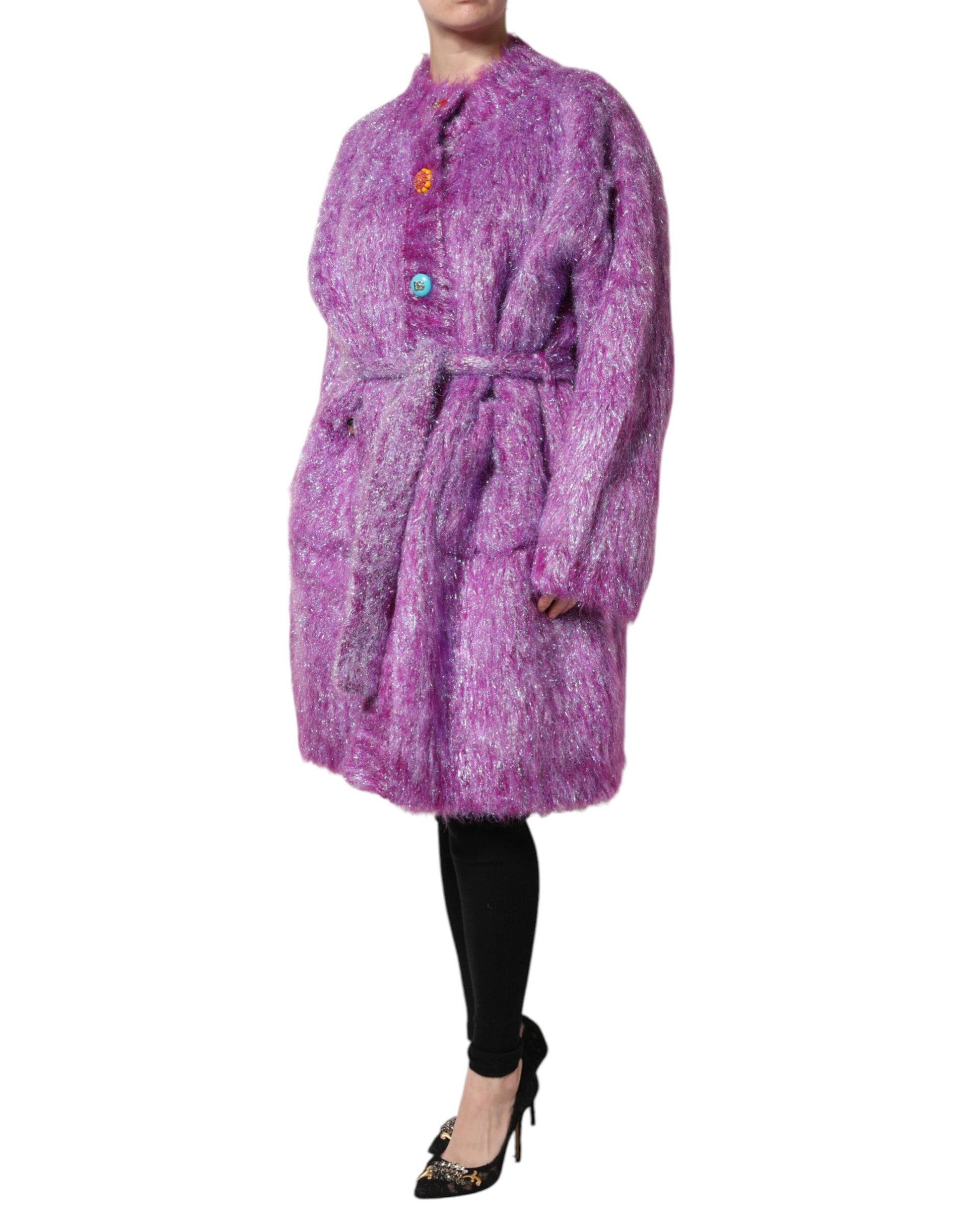Dolce & Gabbana Purple Button Embellished Trench Coat Jacket Dolce & Gabbana