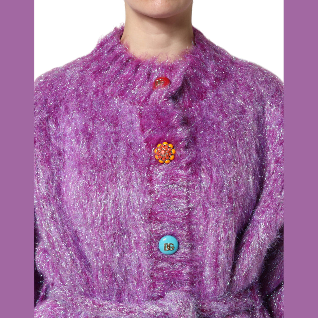 Dolce & Gabbana Purple Button Embellished Trench Coat Jacket