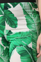Dolce & Gabbana White Green Leaf High Waist Pants