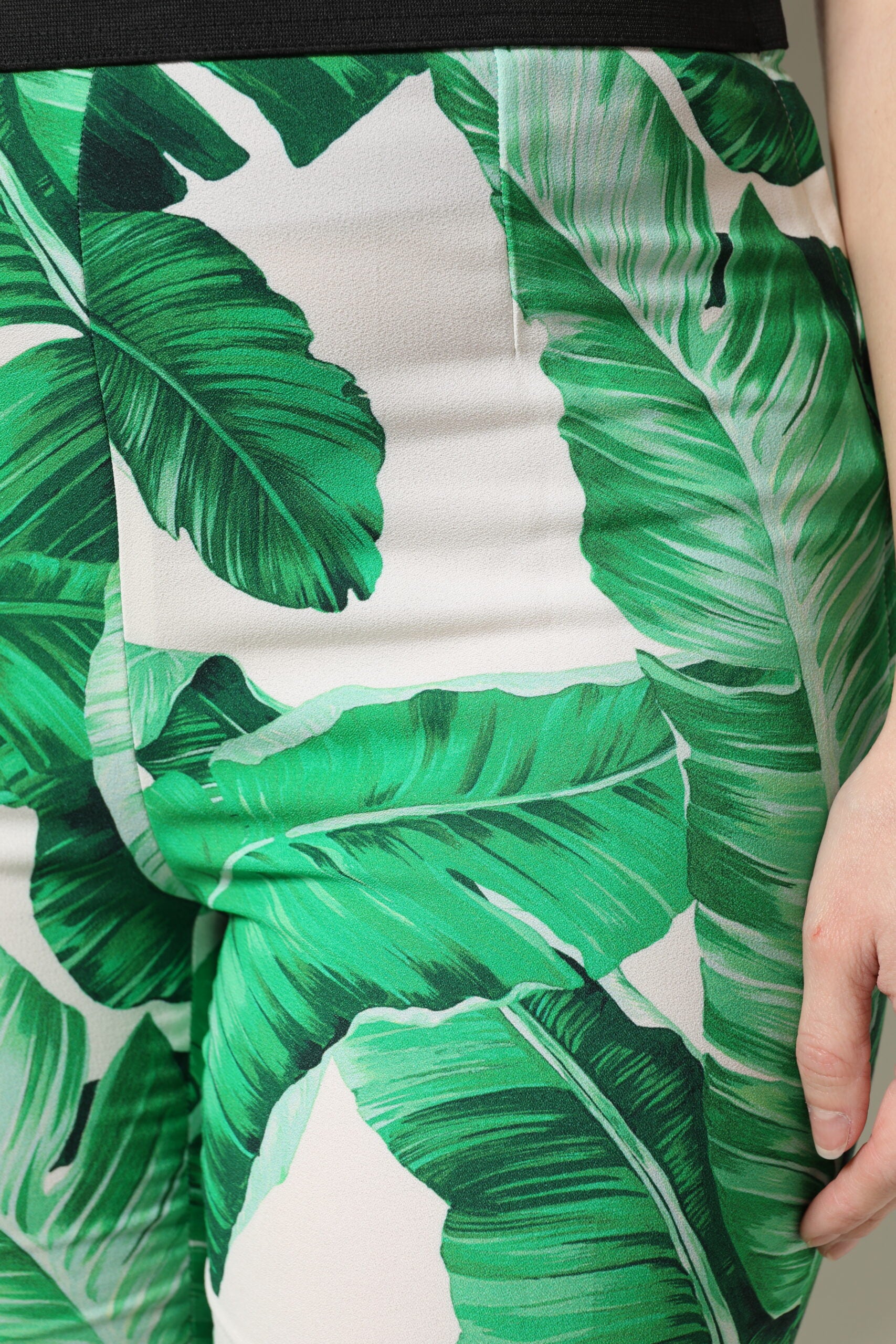 Dolce & Gabbana White Green Leaf High Waist Pants Dolce & Gabbana