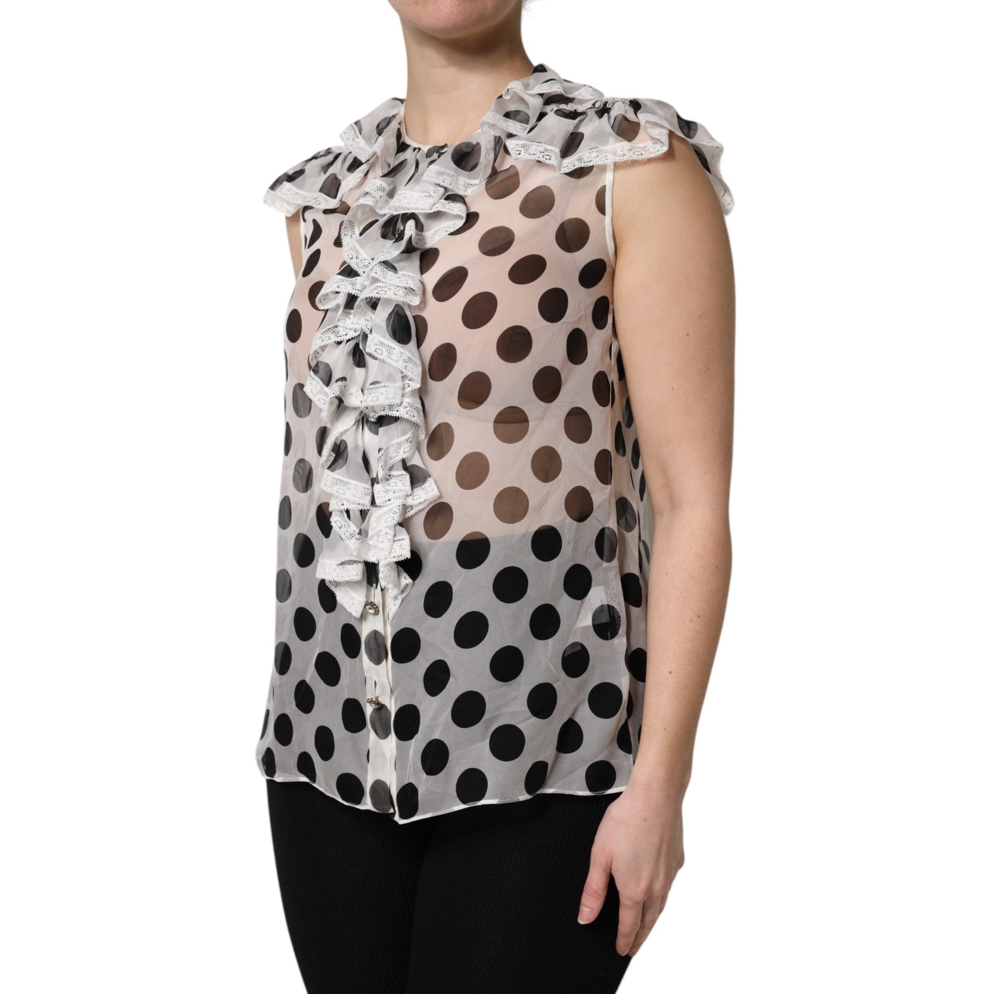 Dolce & Gabbana White Black Polka Dot Cotton Sleeveless Top Dolce & Gabbana