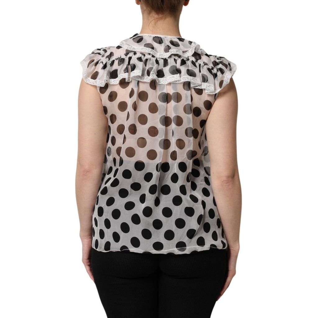 Dolce & Gabbana White Black Polka Dot Cotton Sleeveless Top