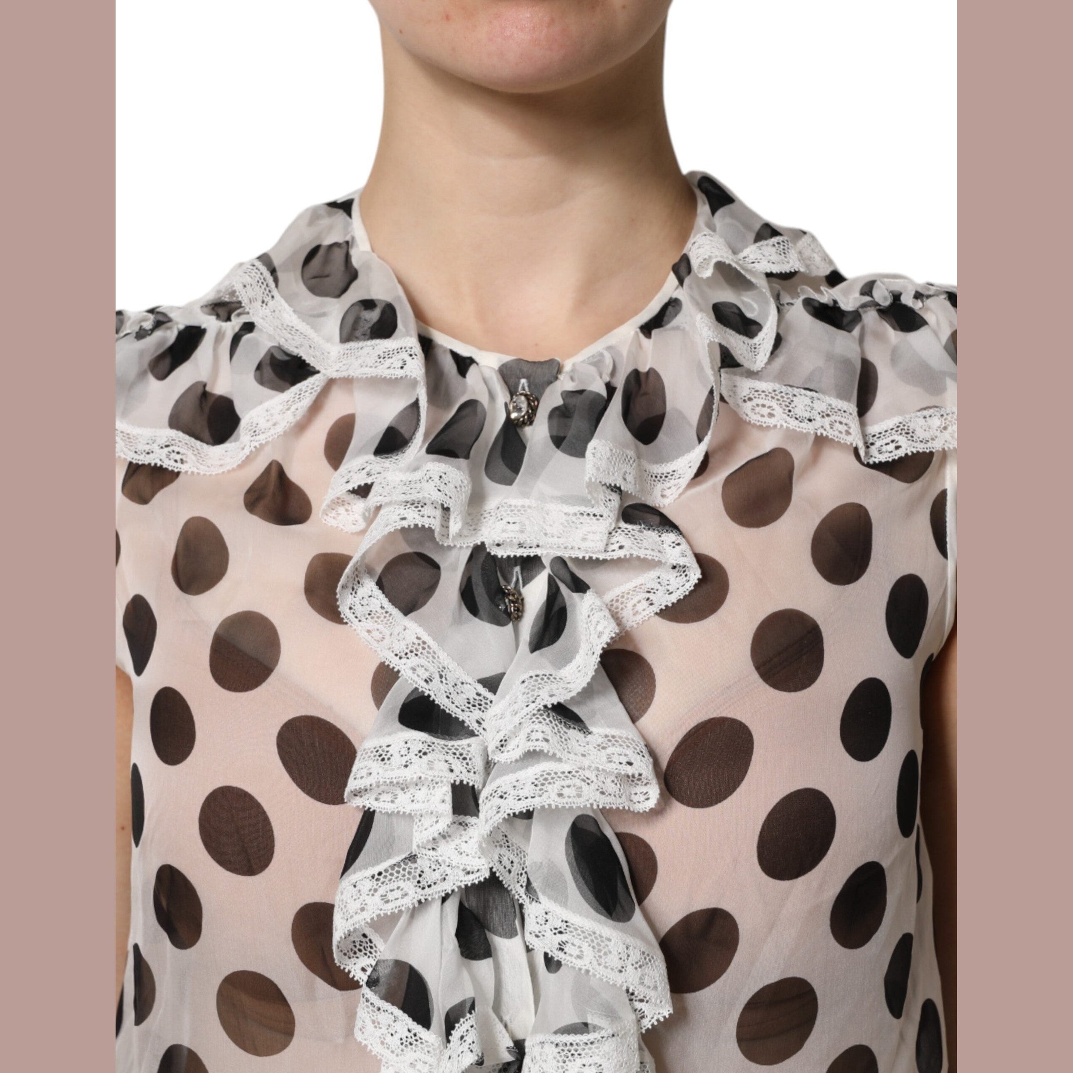 Dolce & Gabbana White Black Polka Dot Cotton Sleeveless Top