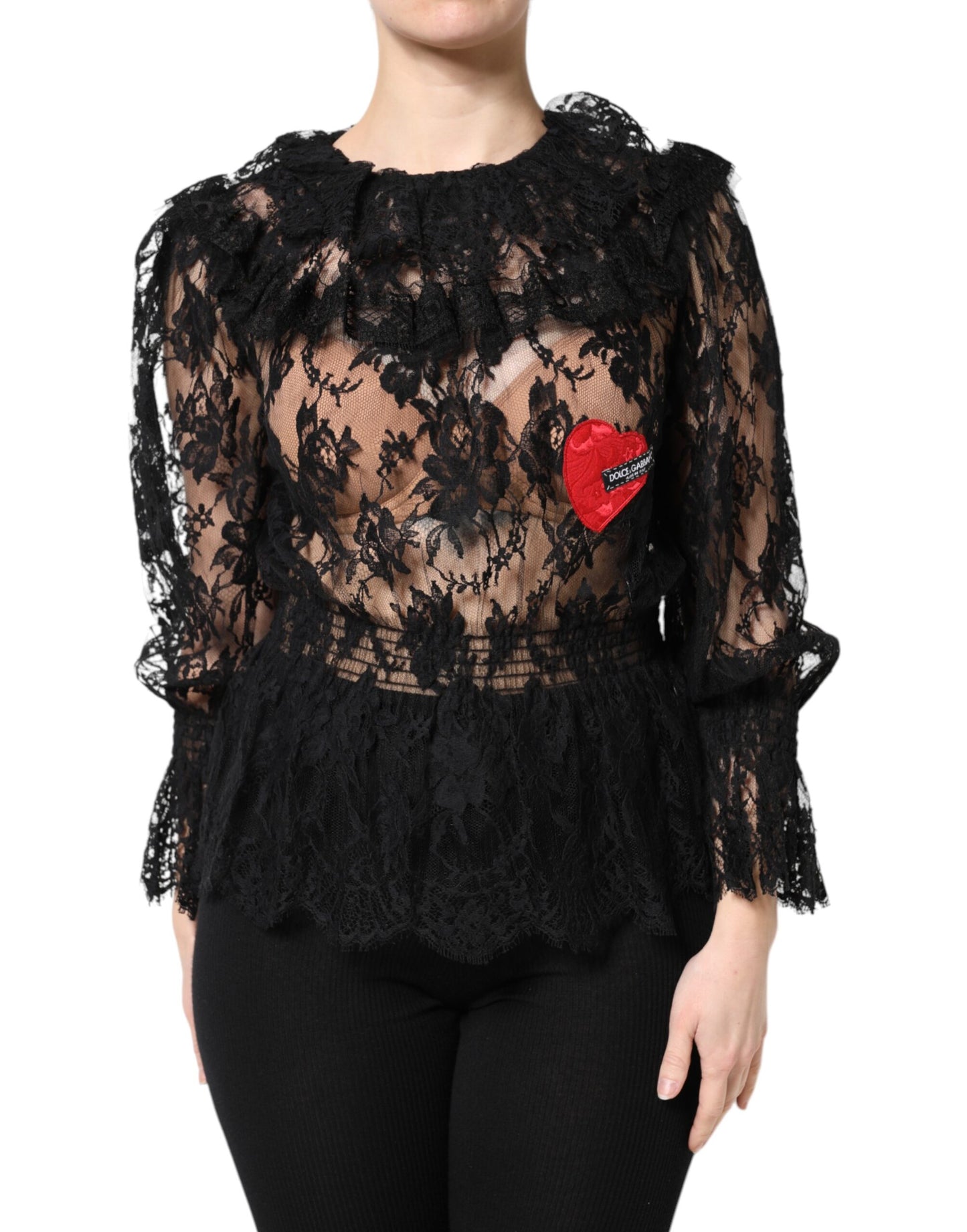 Dolce & Gabbana Black Cotton Floral Lace Women Blouse Top Dolce & Gabbana