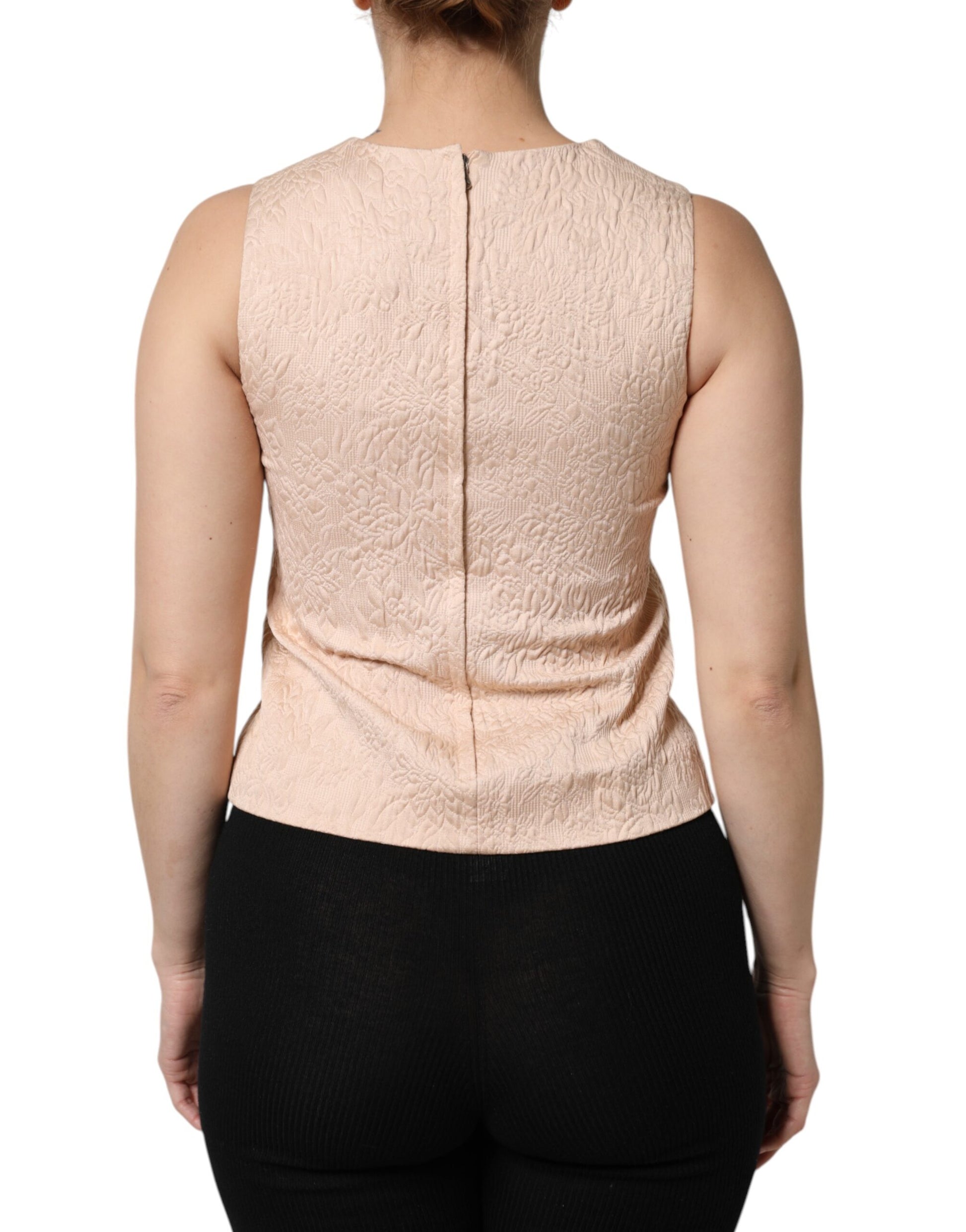 Dolce & Gabbana Beige Floral Embroidery Sleeveless Tank Top Dolce & Gabbana