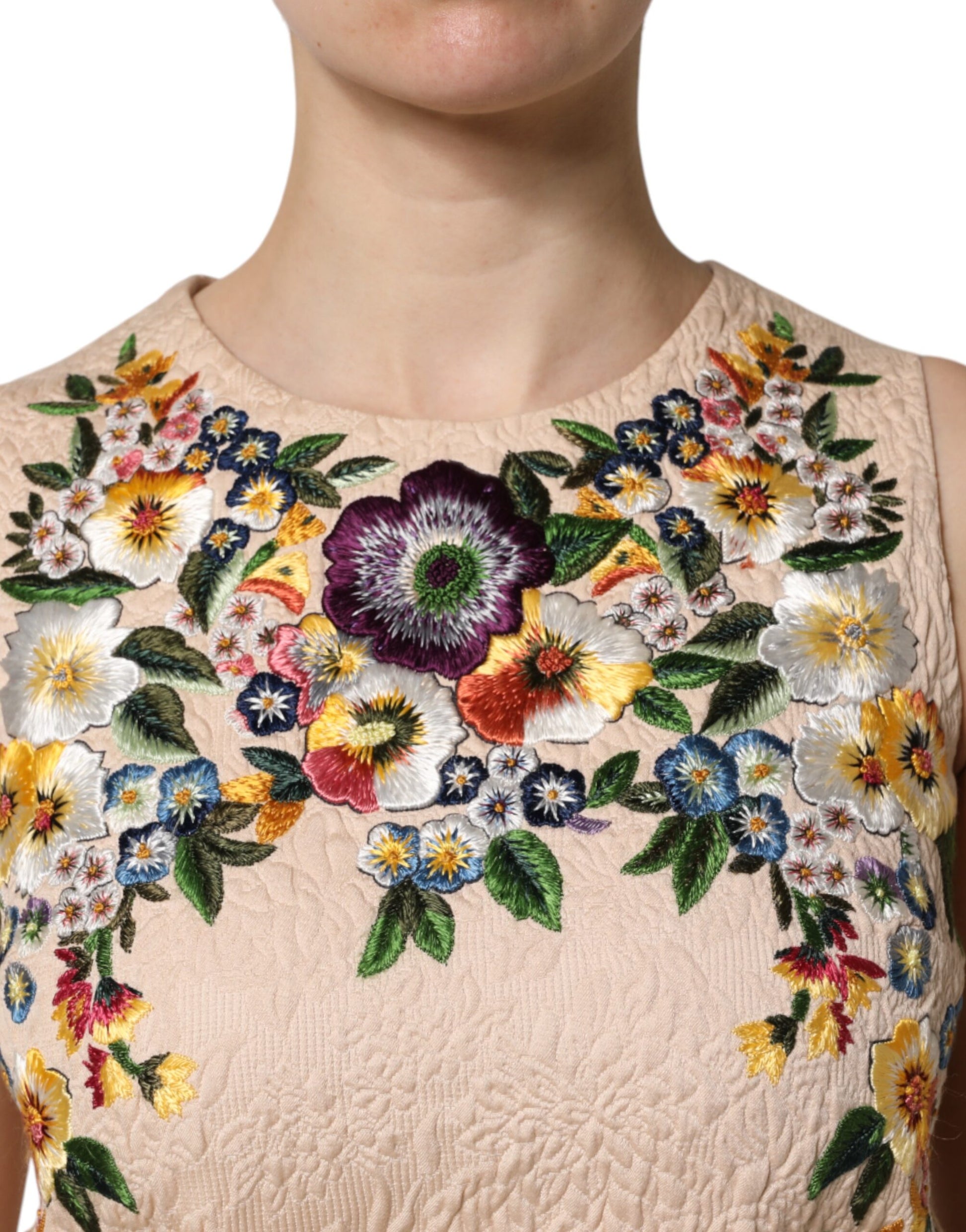 Dolce & Gabbana Beige Floral Embroidery Sleeveless Tank Top Dolce & Gabbana