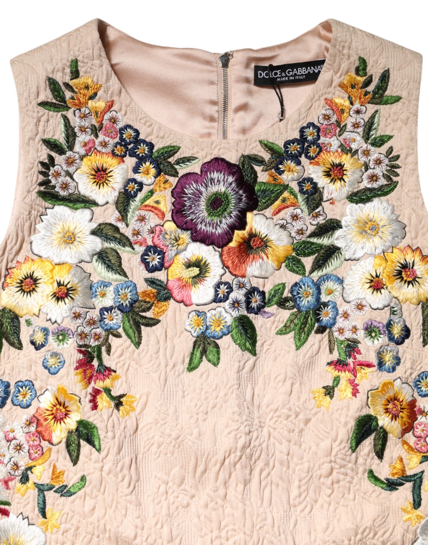 Dolce & Gabbana Beige Floral Embroidery Sleeveless Tank Top Dolce & Gabbana