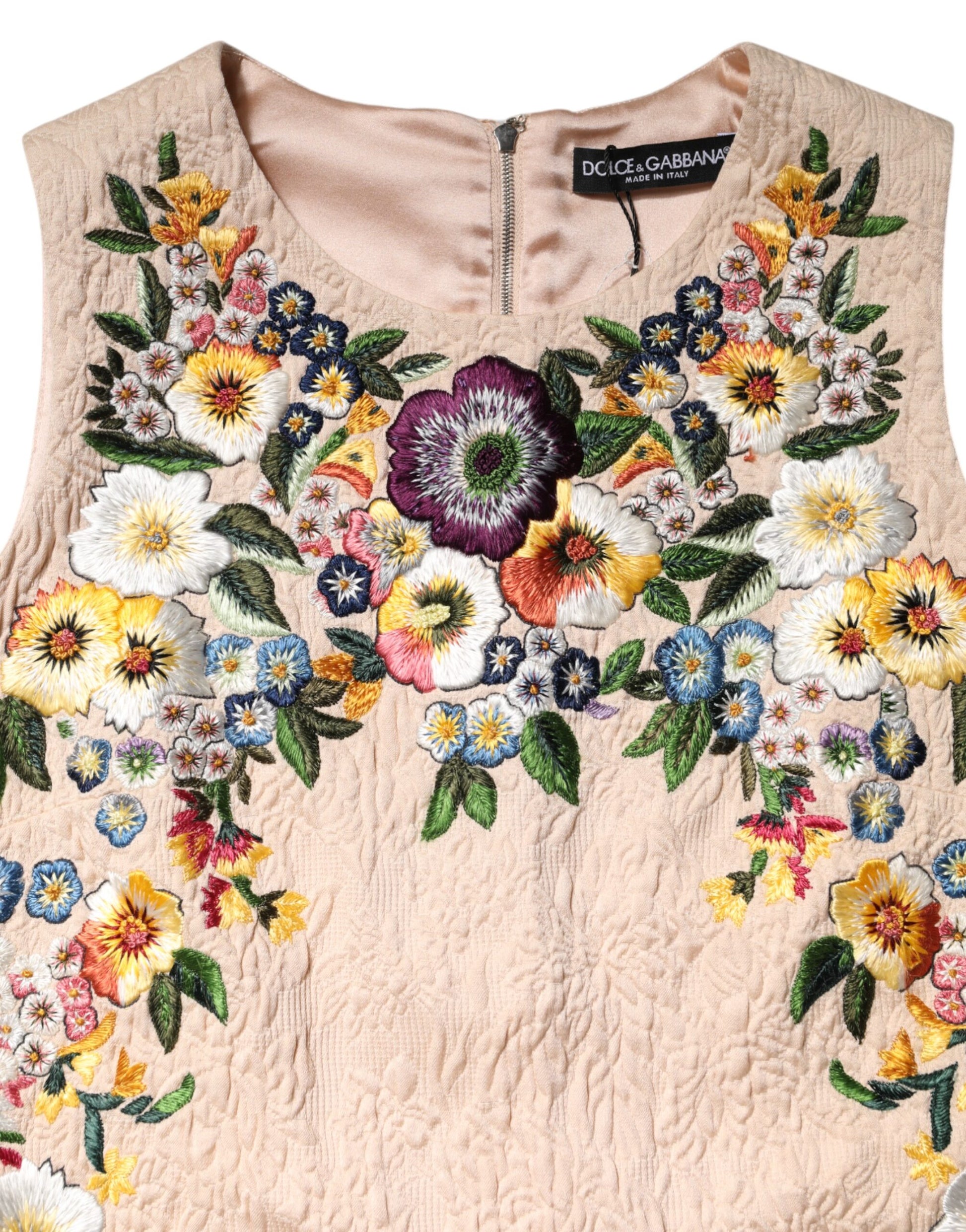 Dolce & Gabbana Beige Floral Embroidery Sleeveless Tank Top Dolce & Gabbana