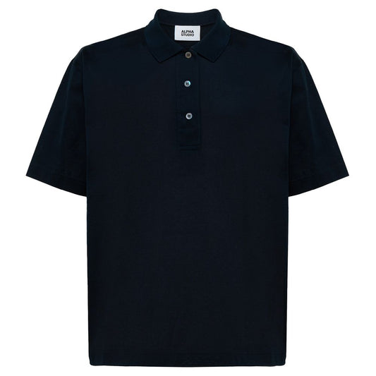 Alpha Studio Blue Cotton Polo Shirt Alpha Studio