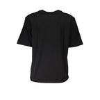 Black cotton women's T-shirt by Patrizia Pepe, featuring a simple crew neck and soft fabric, displayed on a plain background.