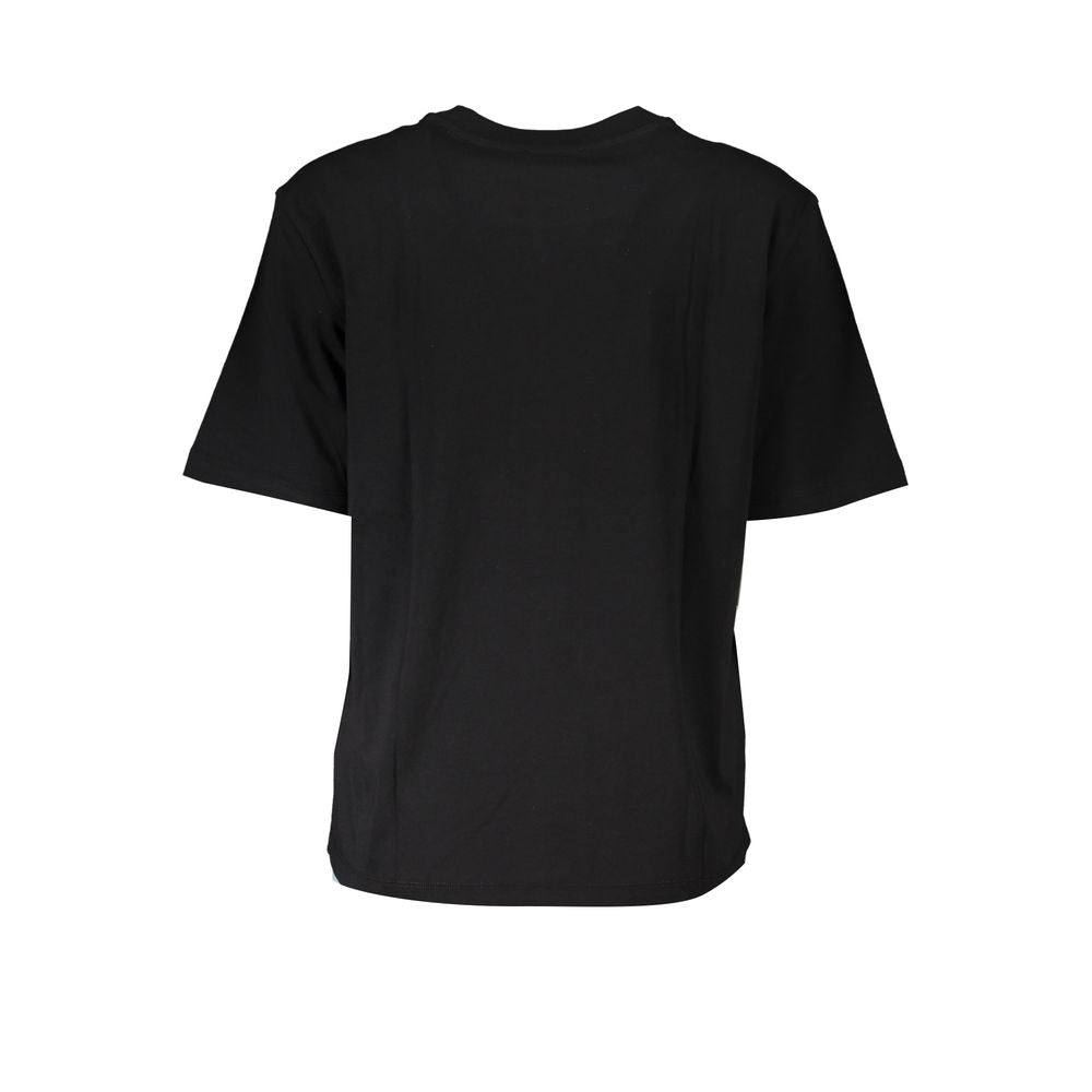 Black cotton women's T-shirt by Patrizia Pepe, featuring a simple crew neck and soft fabric, displayed on a plain background.