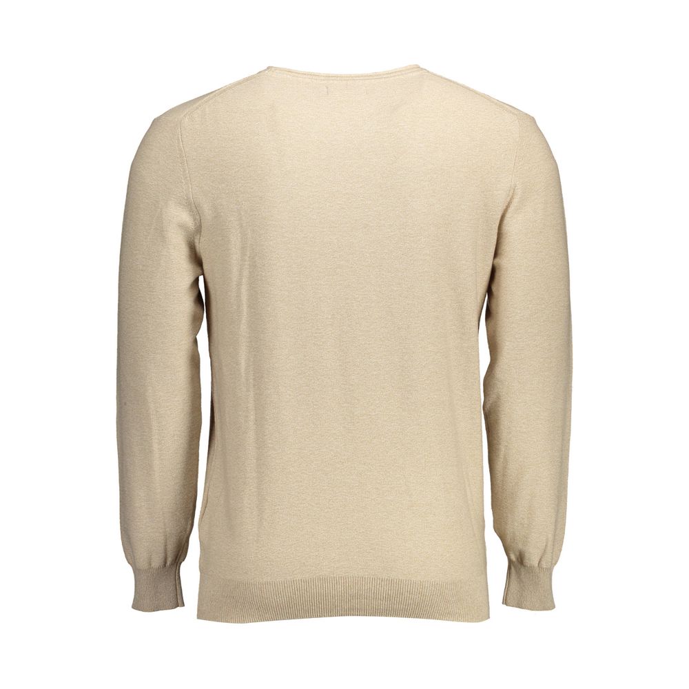 Beige cotton men's sweater by Gant featuring a classic crew neck and ribbed cuffs, perfect for casual wear.