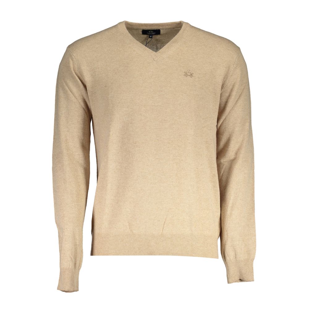 Beige La Martina men's lyocell sweater with crew neckline, soft fabric, and classic fit, ideal for casual and smart occasions.