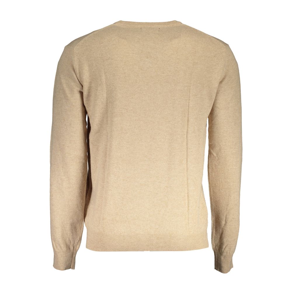 Beige La Martina men's lyocell sweater with crew neckline and ribbed cuffs, displayed on a plain background.