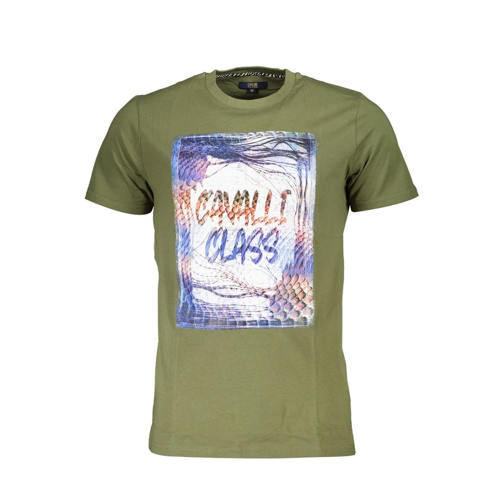 Cavalli Class Verde cotton men's T-shirt with a classic fit and short sleeves, featuring a simple, stylish design.