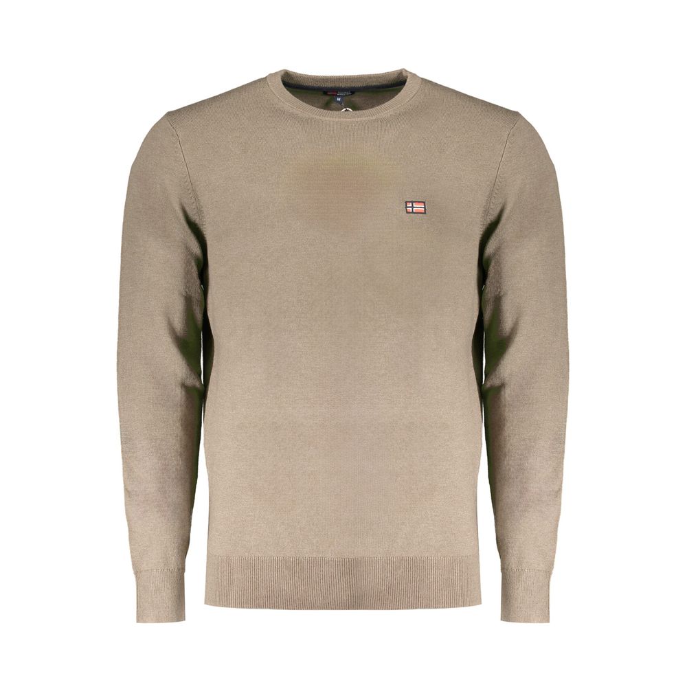 Norway 1963 brown wool men's sweater displayed on a hanger, showcasing the classic knit design and cozy fabric.