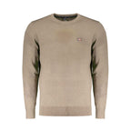 Norway 1963 brown wool men's sweater displayed on a hanger, showcasing the classic knit design and cozy fabric.