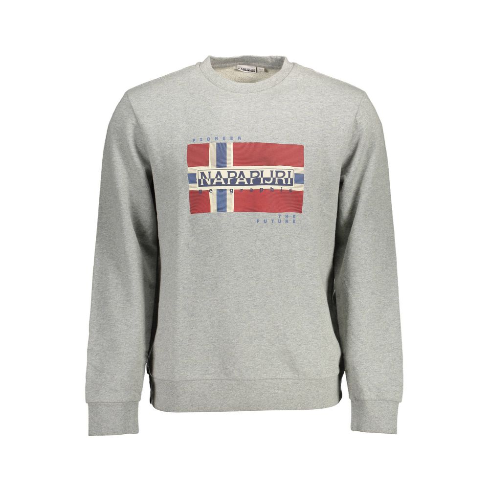 Napapijri gray cotton men's sweatshirt with crew neck and relaxed fit, ideal for casual wear and comfortable style.