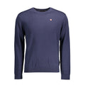 Napapijri blue wool men's sweater with crew neckline, featuring a textured knit pattern and ribbed cuffs and hem.