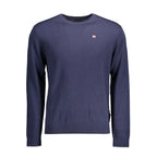 Napapijri blue wool men's sweater with crew neckline, featuring a textured knit pattern and ribbed cuffs and hem.