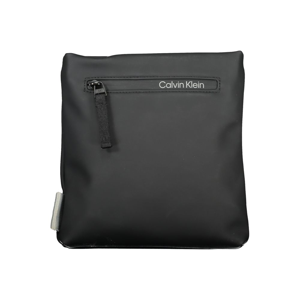 Black Calvin Klein men's polyester shoulder bag with adjustable strap and sleek design, suitable for casual or professional use.