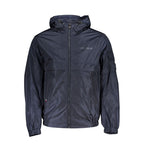 Tommy Hilfiger men's blue nylon jacket with front zipper, stand collar, and side pockets, casual outerwear for men.