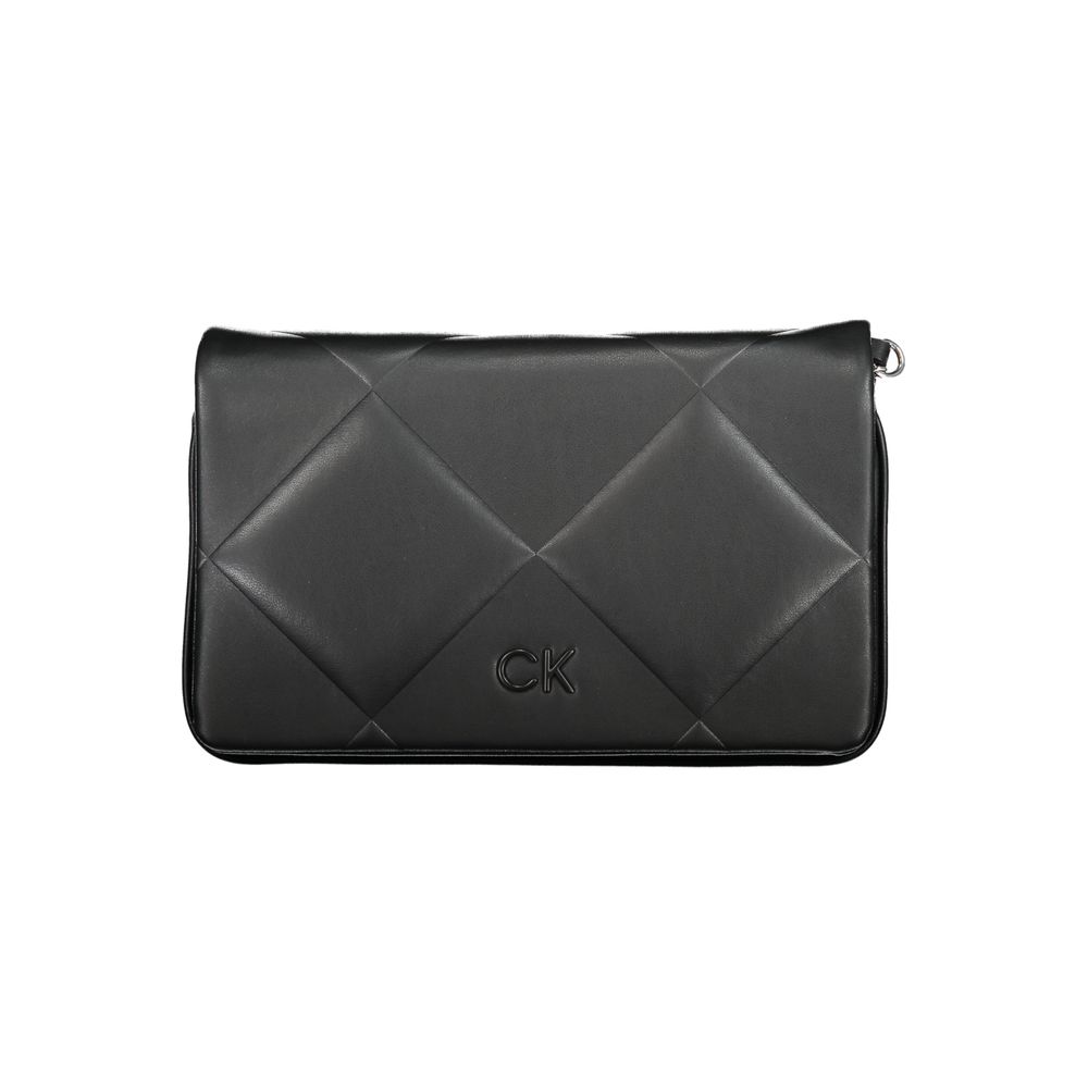 Calvin Klein black polyurethane women's handbag with sleek design and top handle, featuring subtle brand logo detail.