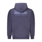 Napapijri blue cotton men's sweater with crew neck and ribbed cuffs, casual knit design, front view.