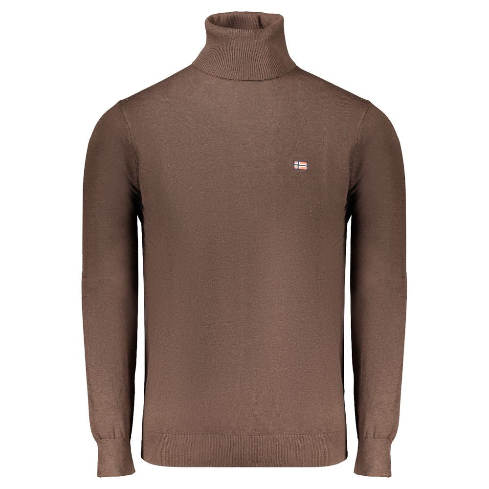 Norway 1963 Marrone polyamide men's sweater, featuring a warm brown knit design and ribbed collar and cuffs.