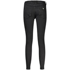 Black cotton women's jeans from Guess Jeans featuring classic five-pocket design and slim fit style.