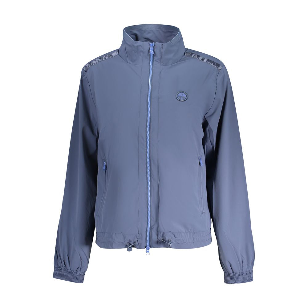 North Sails blue nylon women's jacket with a hood, lightweight and waterproof, suitable for outdoor activities.