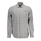 Gray cotton men's shirt from U.S. POLO ASSN., featuring a classic fit and button-down collar, shown on a hanger.