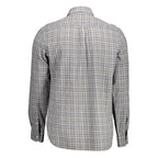 Gray cotton men's shirt by U.S. POLO ASSN., featuring a classic collar and button-down front, displayed on a hanger.