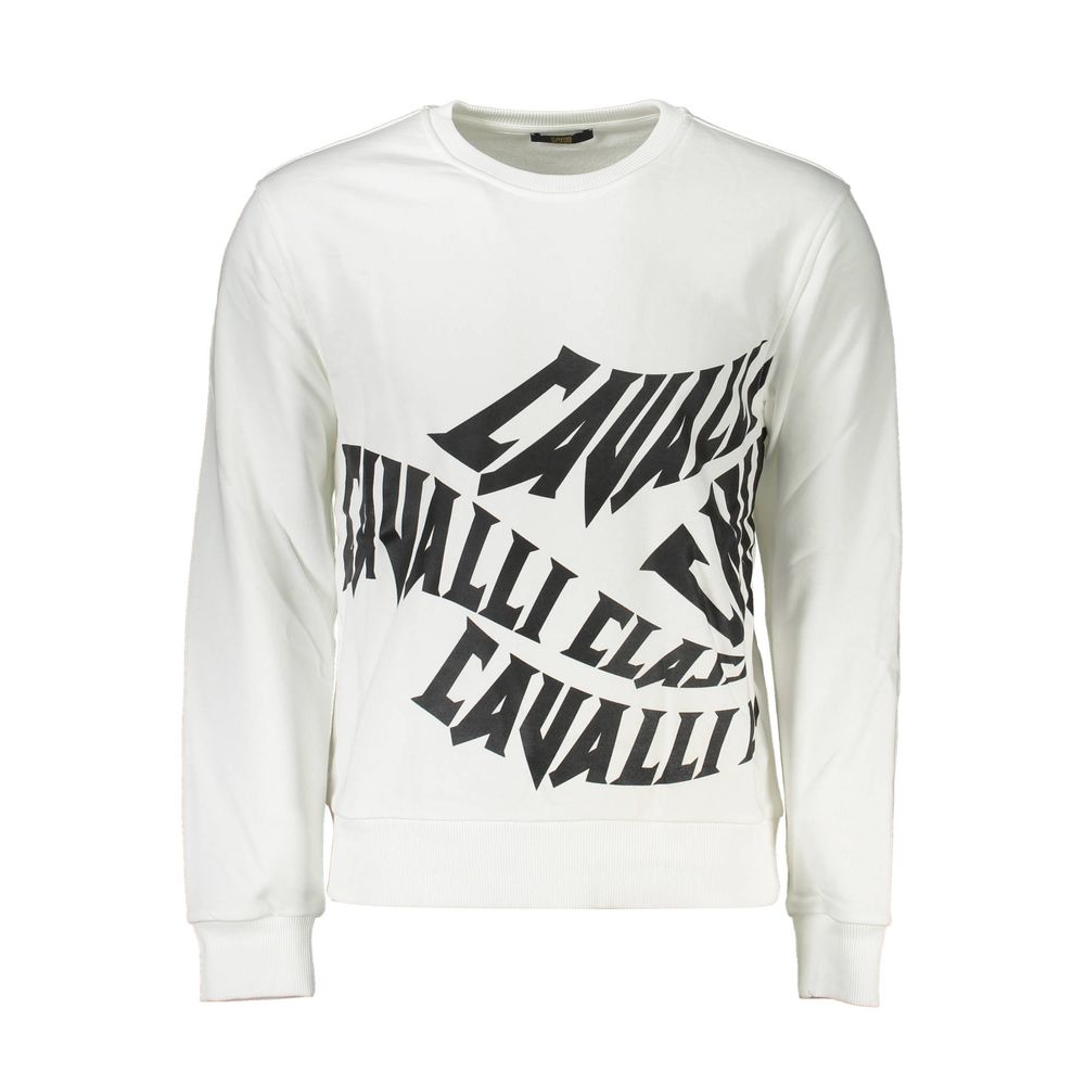 Cavalli Class Bianco cotton men's sweatshirt with a relaxed fit and subtle logo detail, made from soft, breathable fabric.