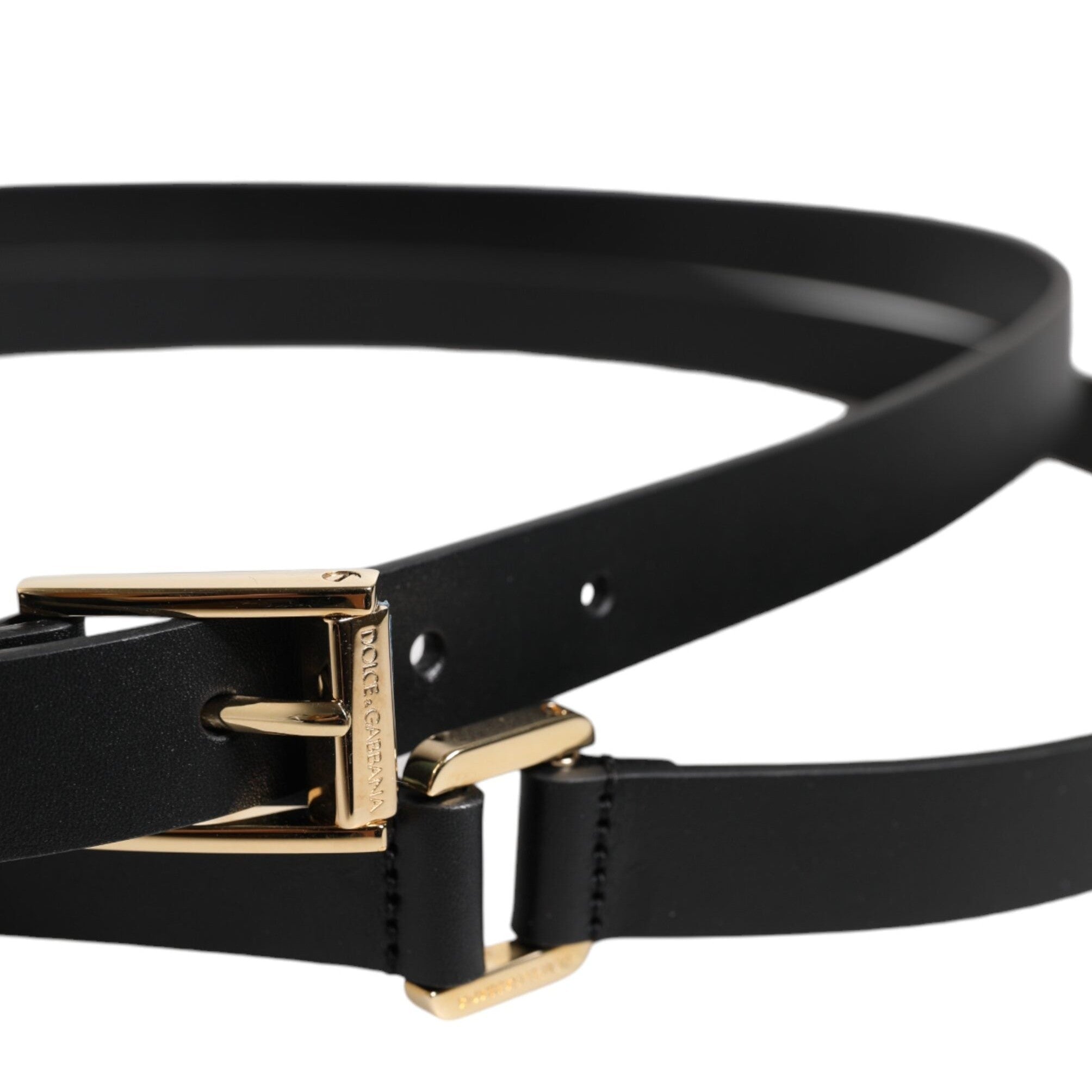 Dolce & Gabbana Black Classic Gold Metal Logo Buckle Belt