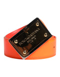 Dolce & Gabbana Orange Gold Tone Metal Logo Buckle Belt - Eljoys Fashion 