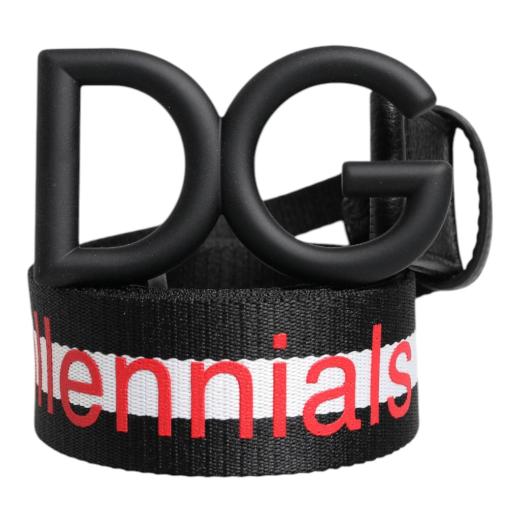 Dolce & Gabbana Black Polyester Logo Print DG Buckle Belt
