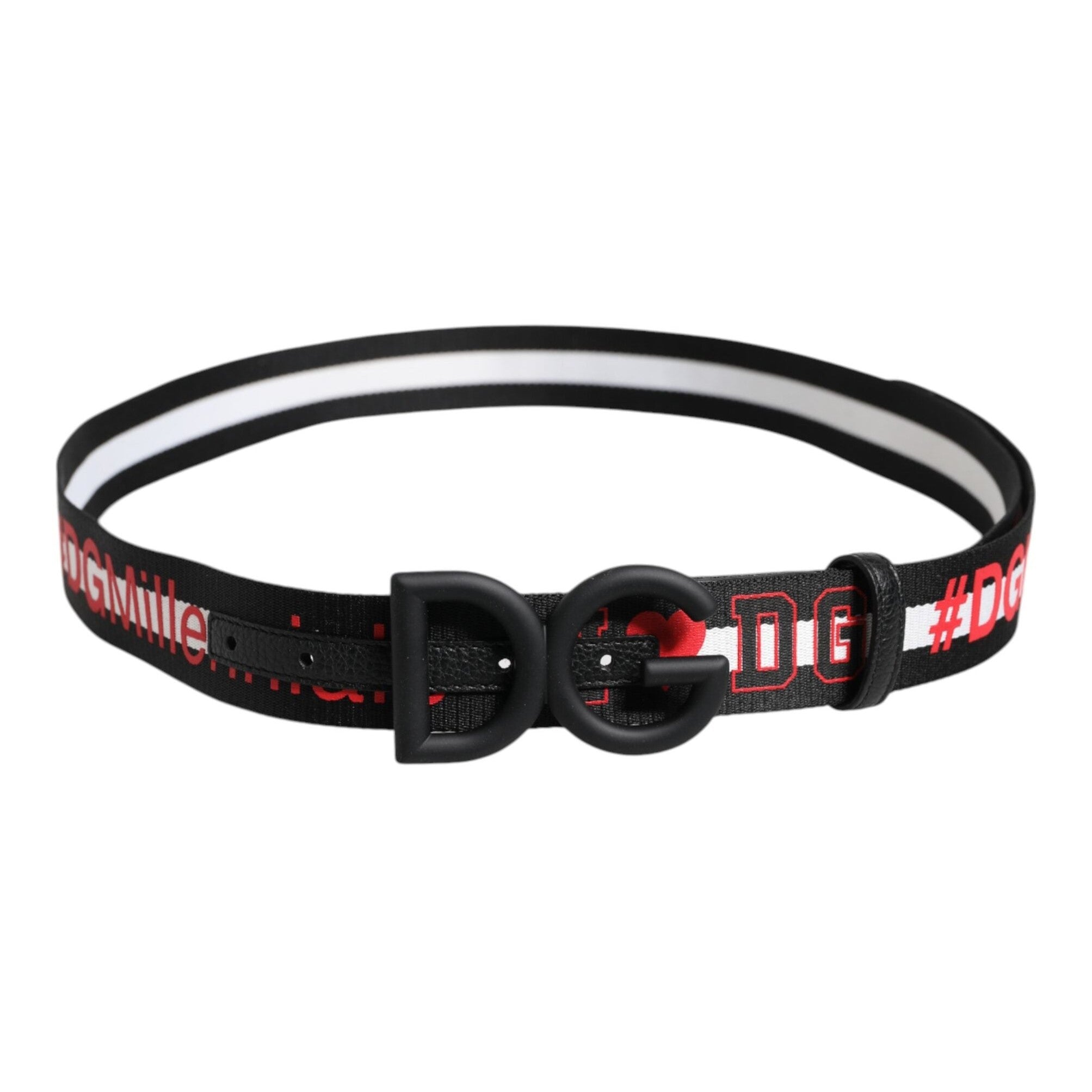 Dolce & Gabbana Black Polyester Logo Print DG Buckle Belt