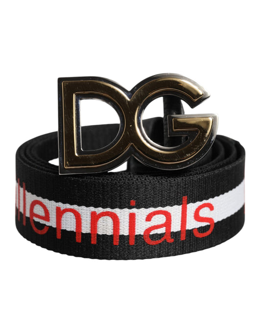 Dolce & Gabbana Black Cotton Logo Print DG Buckle Belt Dolce & Gabbana