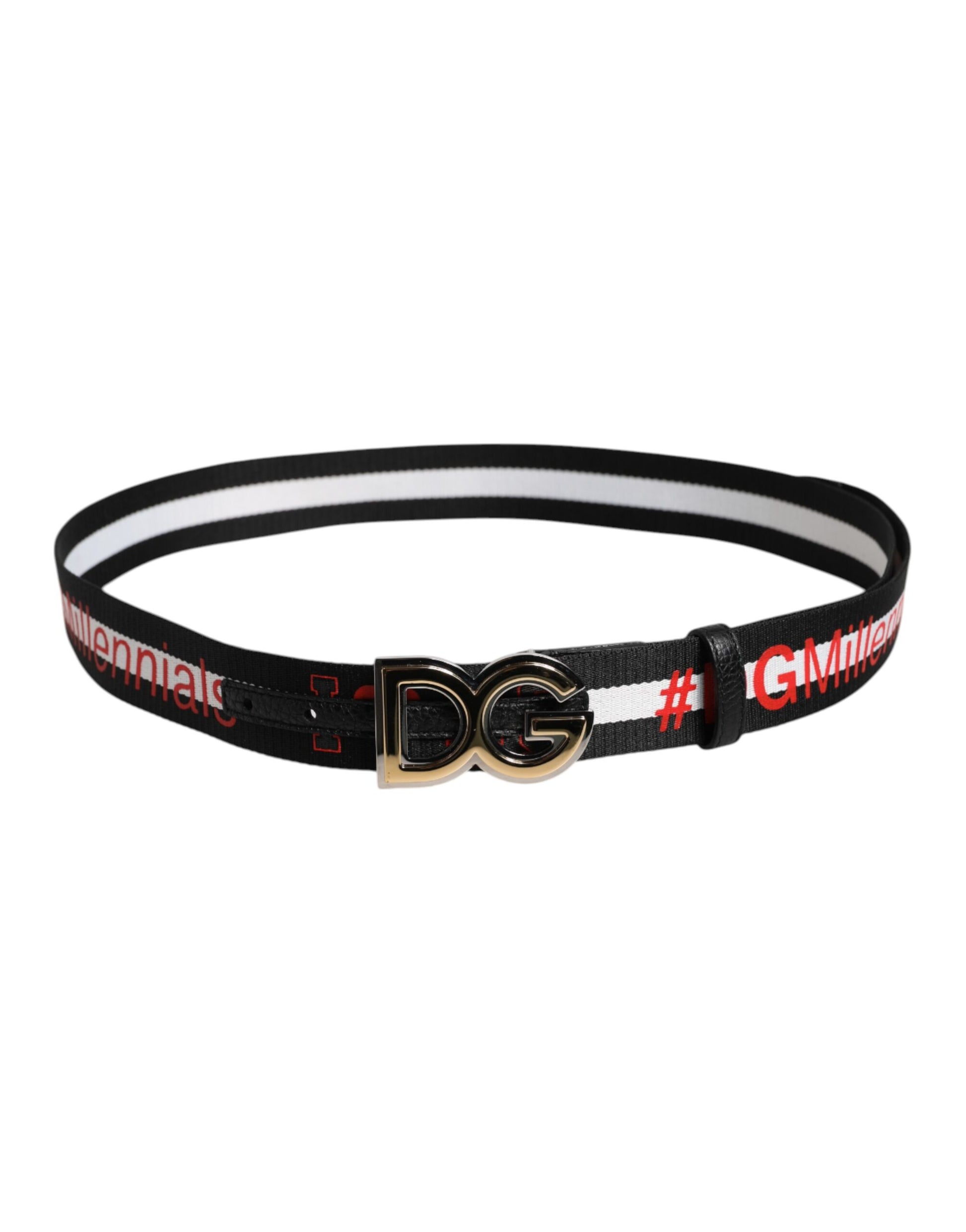 Dolce & Gabbana Black Cotton Logo Print DG Buckle Belt Dolce & Gabbana