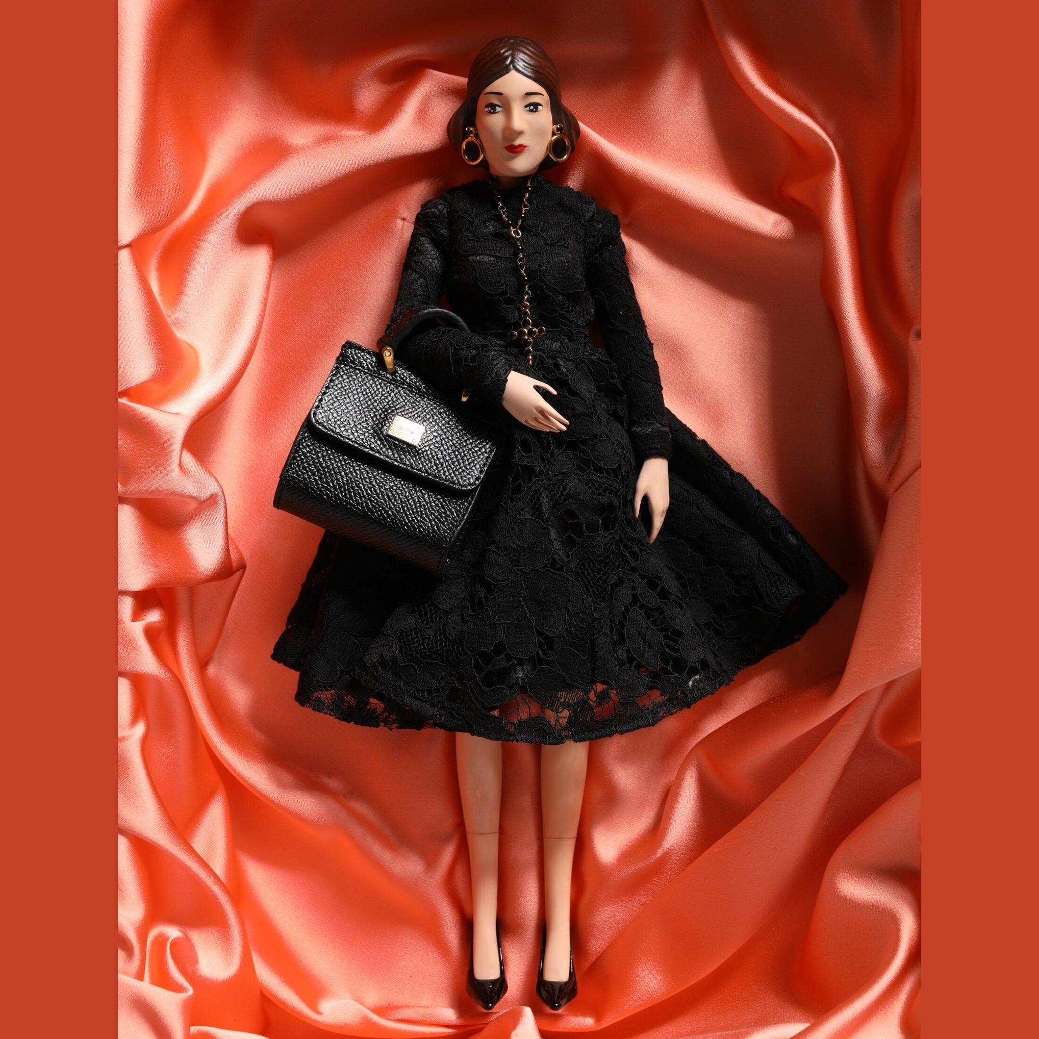 Dolce & Gabbana Black Dress Ceramic Porcelain Fashion Leather Sicily Dolls