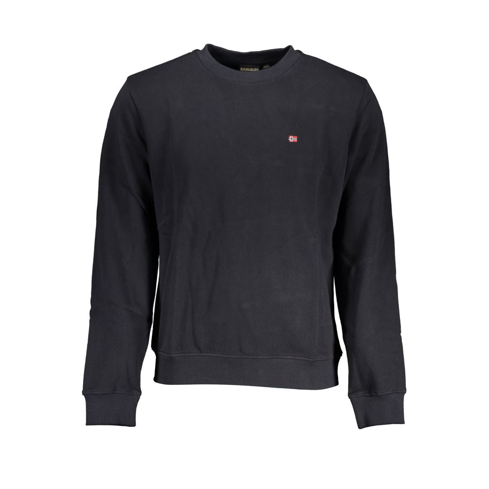 Black cotton men's sweatshirt by Napapijri with a casual fit and minimal branding, shown on a plain background.