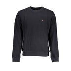 Black cotton men's sweatshirt by Napapijri with a casual fit and minimal branding, shown on a plain background.