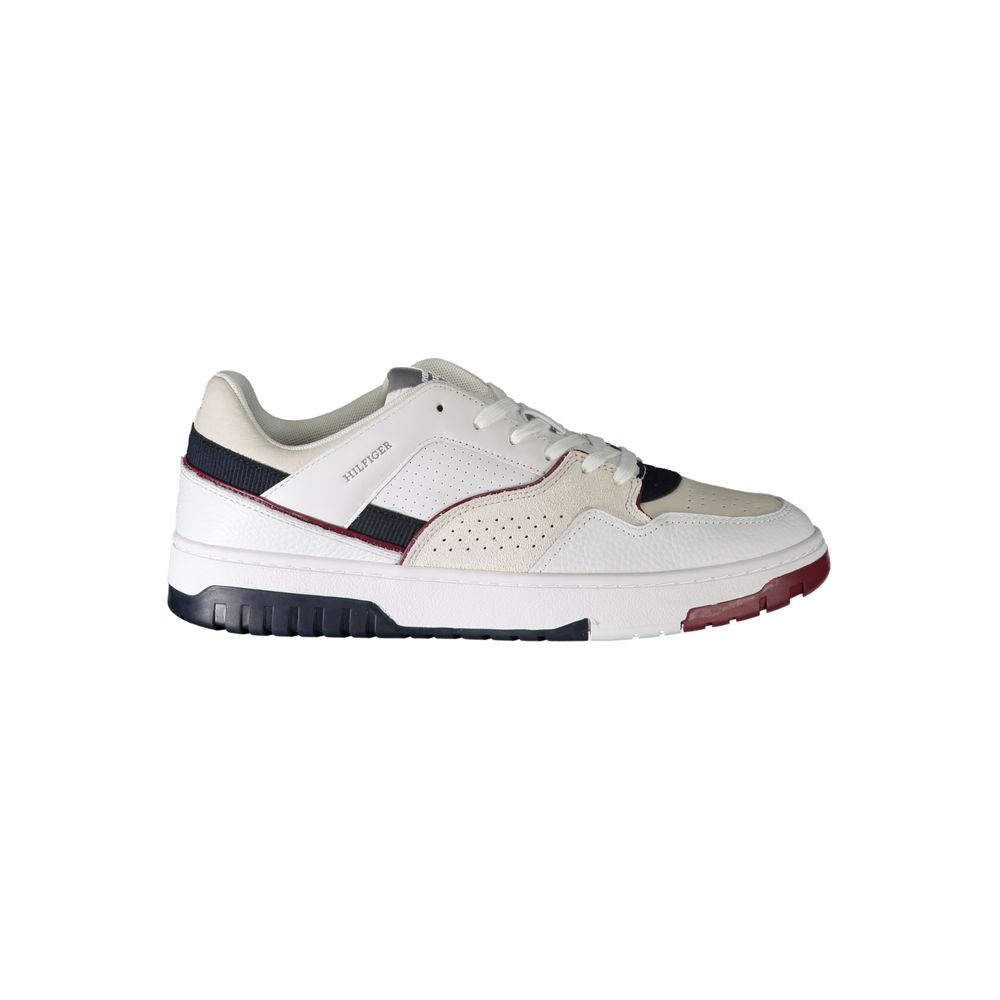 Tommy Hilfiger Bianco polyurethane men's sneaker with white design and casual style, featuring the brand's logo and laces.