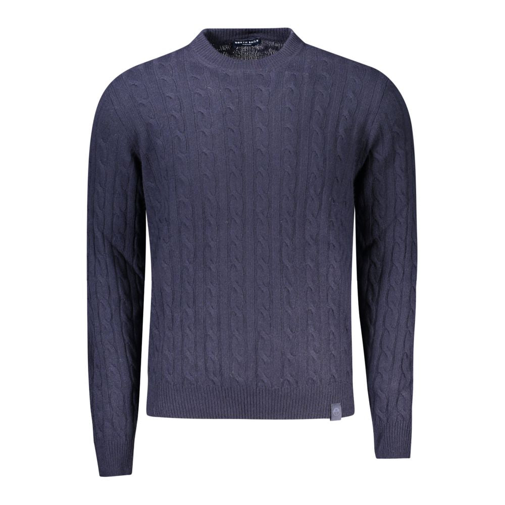 Black North Sails wool men's sweater with a crew neckline and ribbed cuffs, displayed on a plain background.