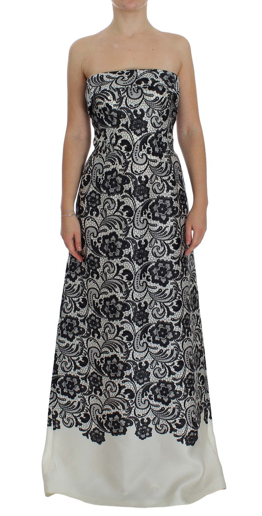Dolce & Gabbana White Floral Lace Silk Corset Maxi Dress Dolce & Gabbana