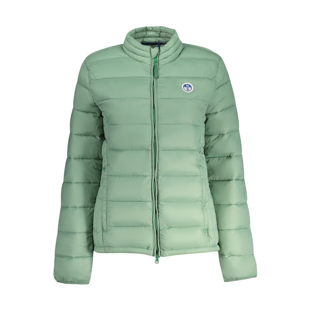 North Sails Verde Poliammide women's jacket displayed on a hanger, featuring a lightweight, waterproof design with a hood.