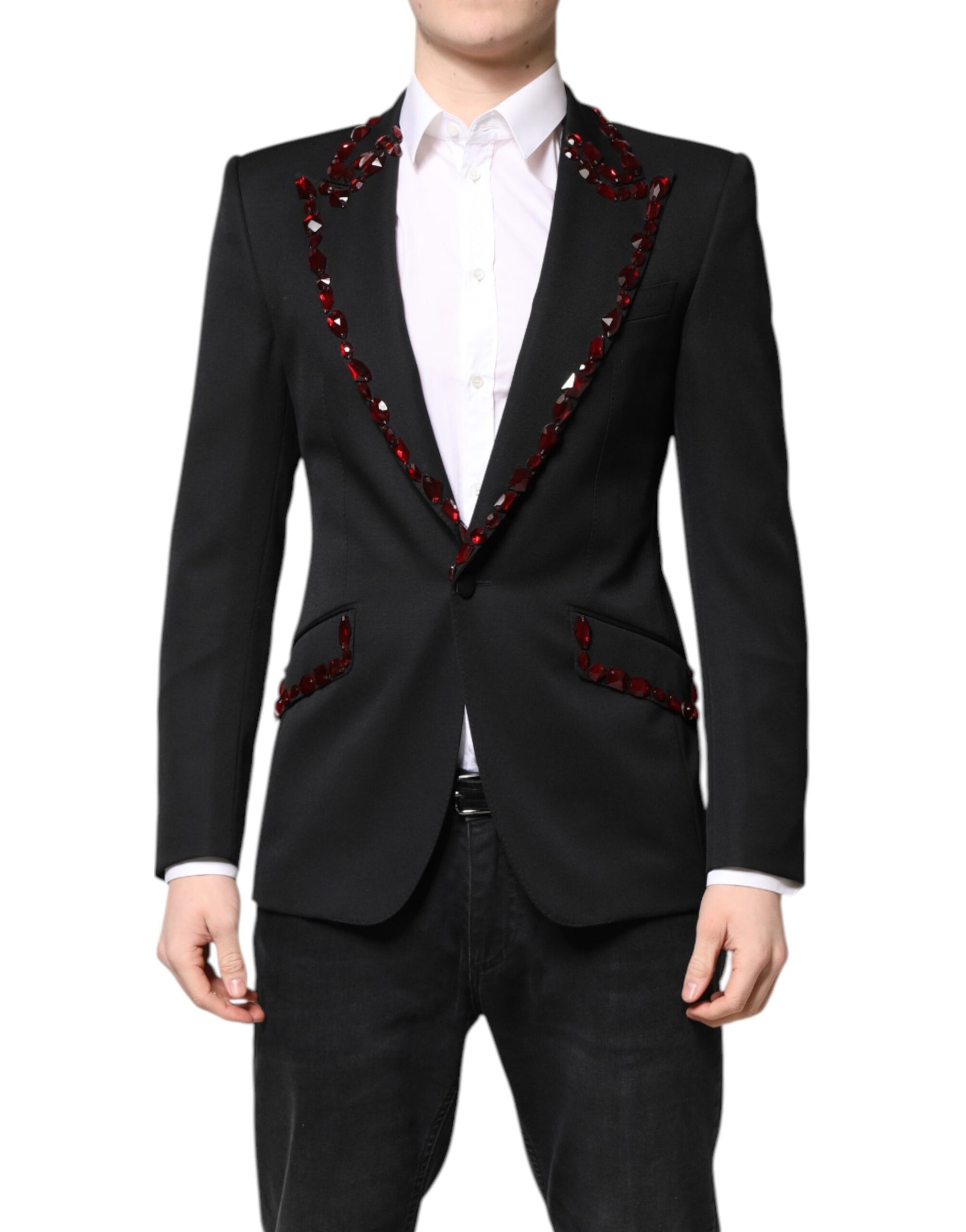 Dolce & Gabbana Black SICILIA CrystalEmbellished Coat Blazer Dolce & Gabbana