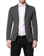 Dark gray and white patterned Dolce & Gabbana men's suit blazer, tailored with a classic fit and stylish design.